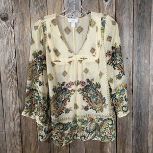 Loft S Cream Yellow Green Paisley Cottage Boho Peasant Coastal Fairy Whimsy